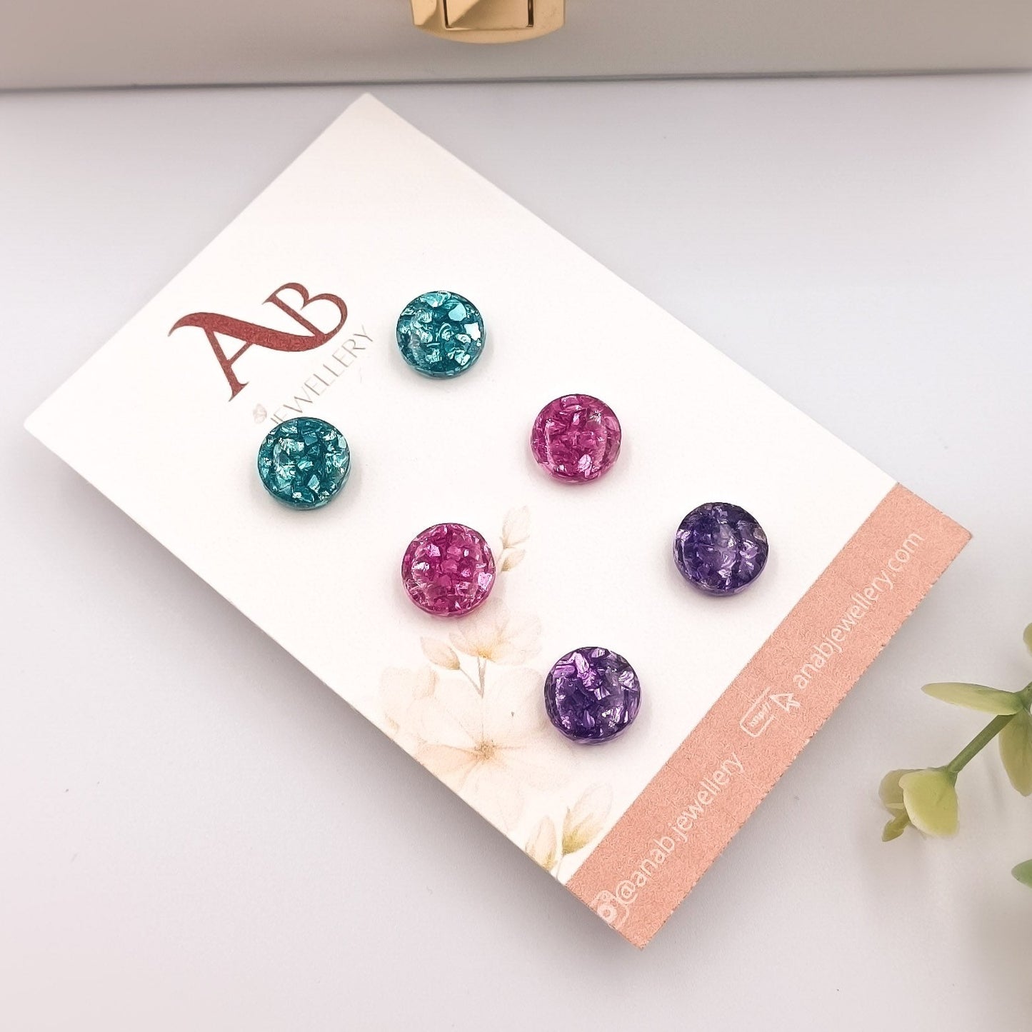 Pack | Brincos Constança | resina | partículas de vidro