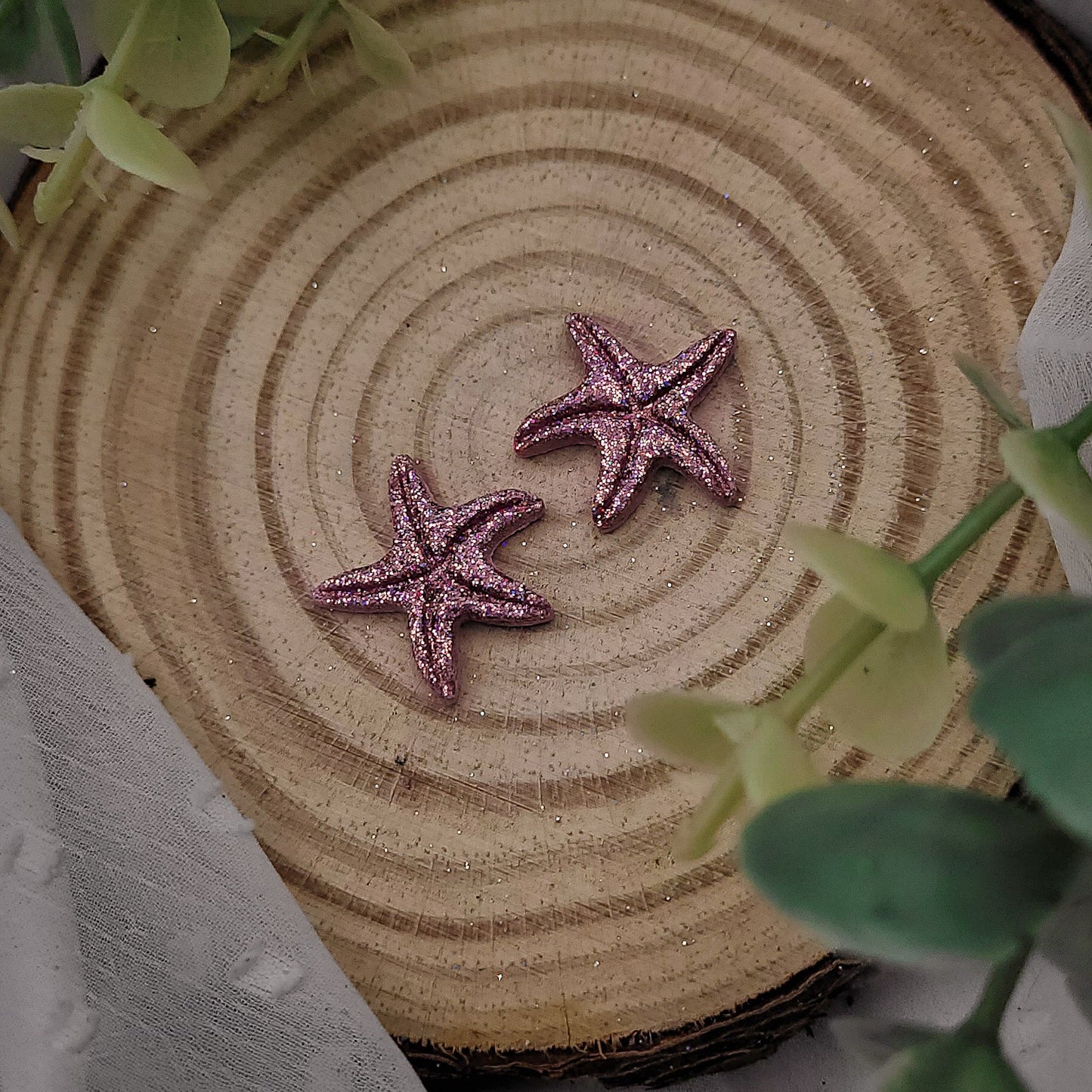 Brincos Mia | estrelas do mar | glitter | polymer clay