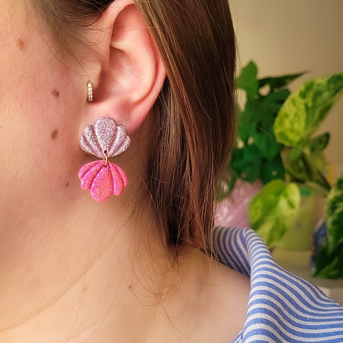 Brincos Coral | Conchas | glitter | polymer clay