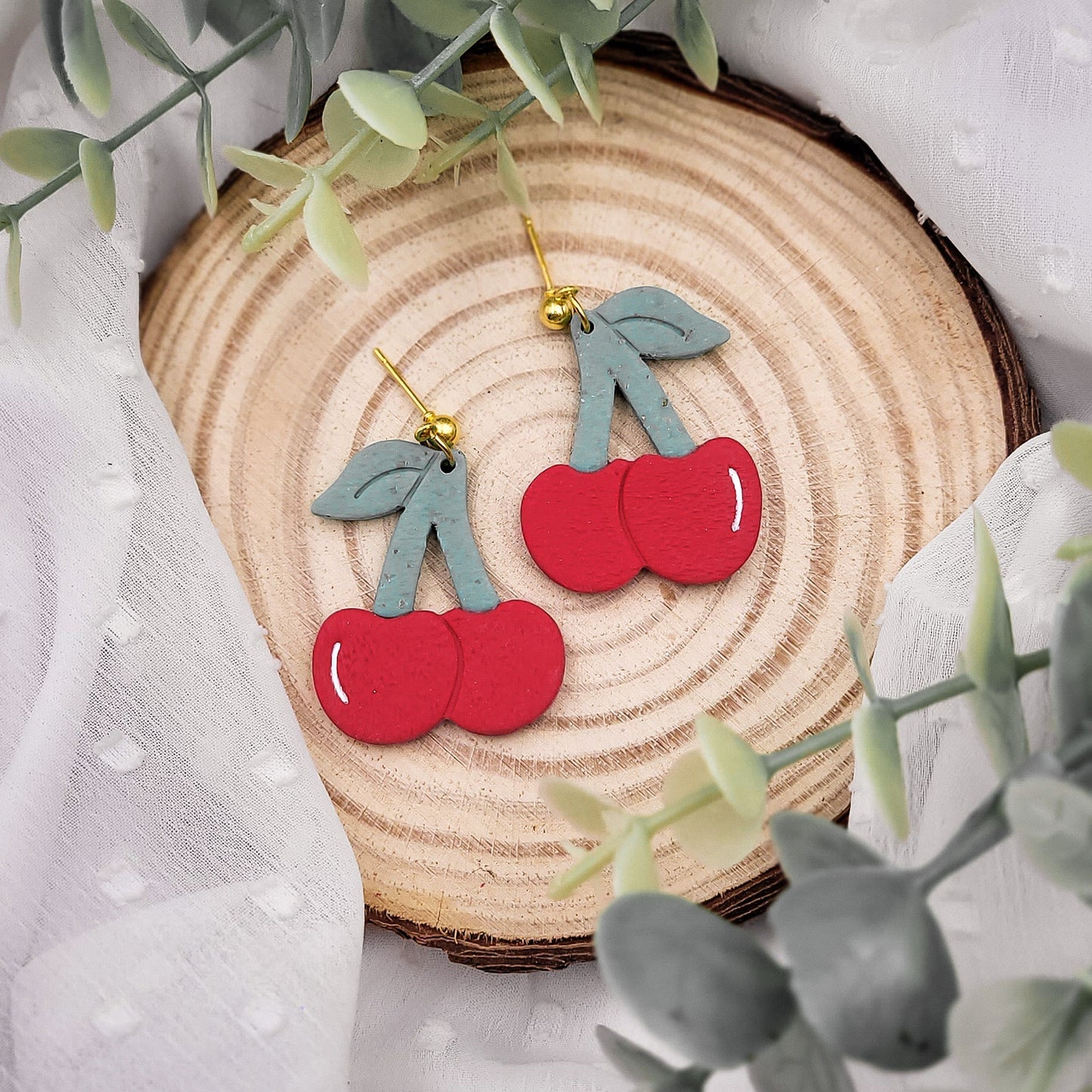 Brincos Cheryl | cerejas | polymer clay