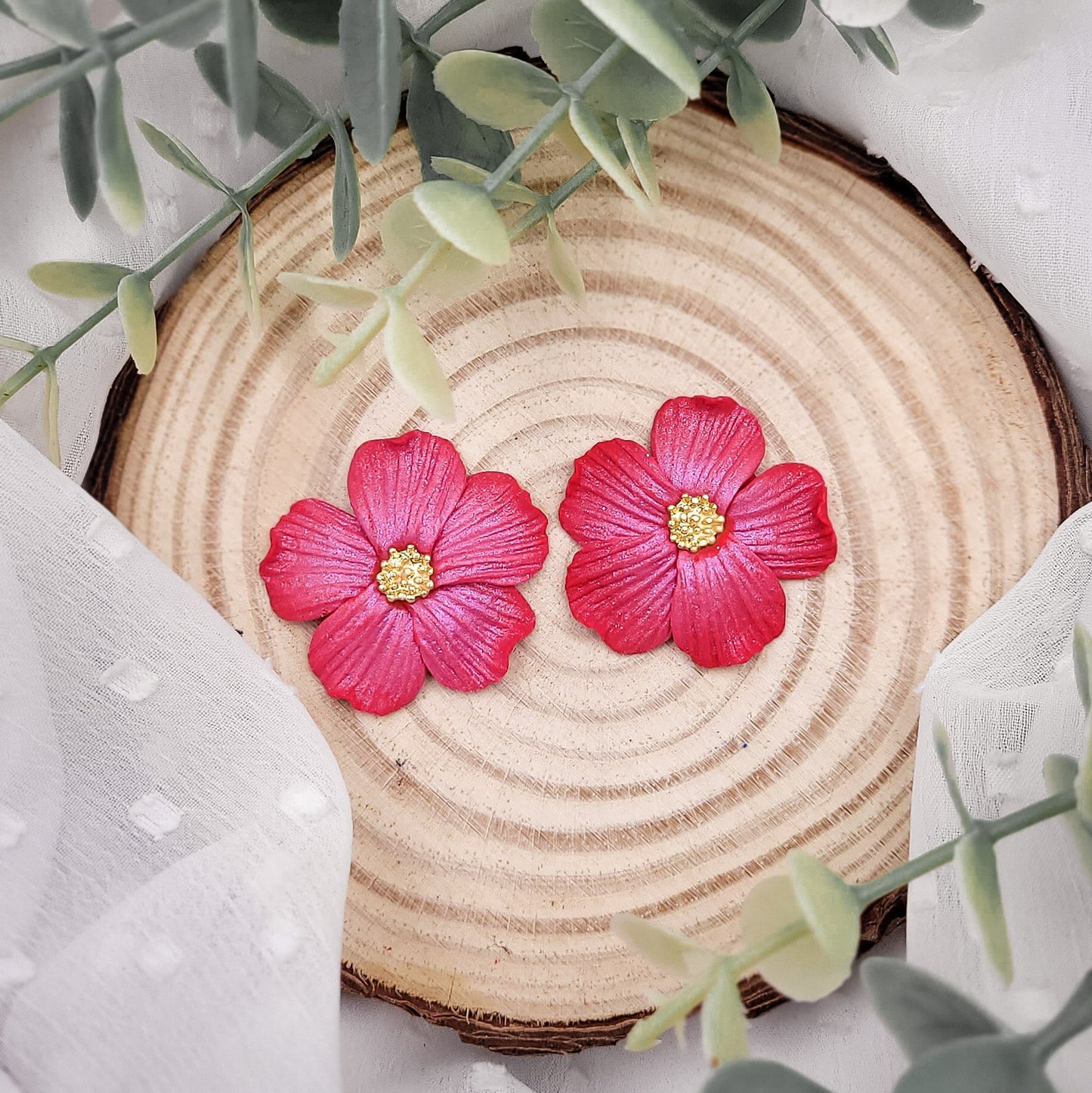 Brincos Lídia | flor | hibisco | polymer clay
