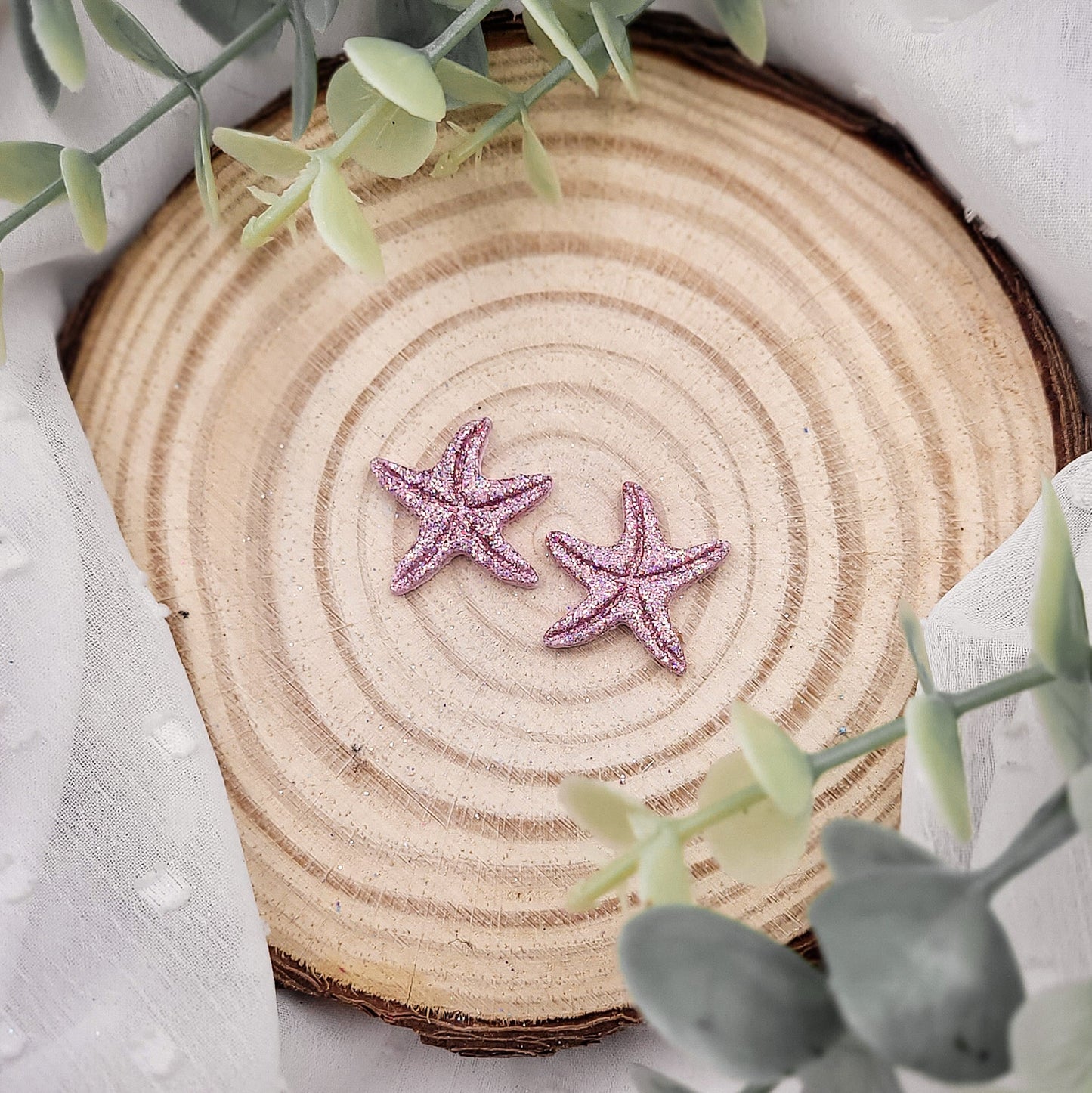 Brincos Mia | estrelas do mar | glitter | polymer clay