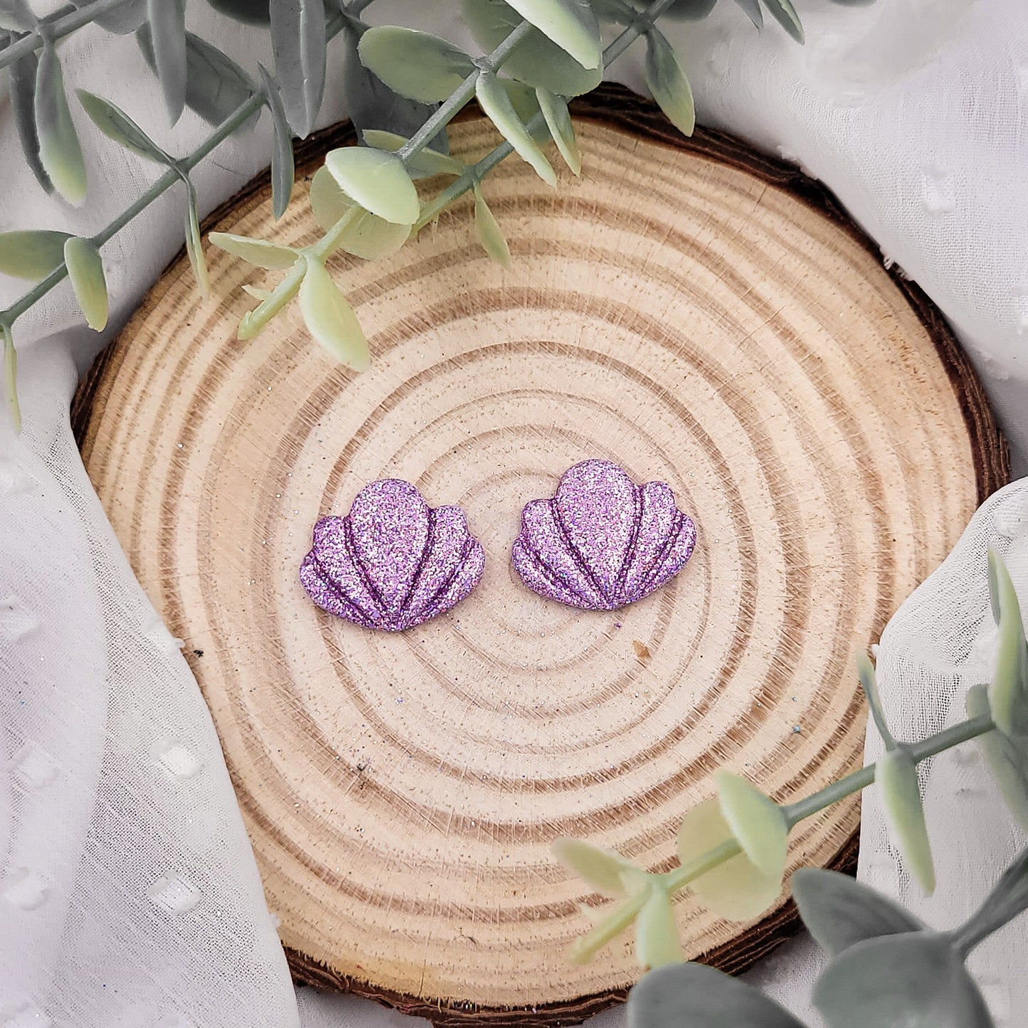 Brincos Concha | glitter | polymer clay