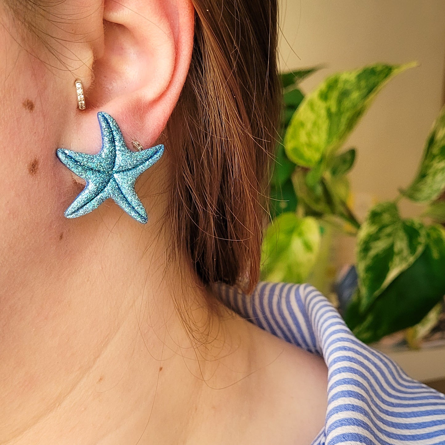 Brincos Mia | estrelas do mar | glitter | polymer clay
