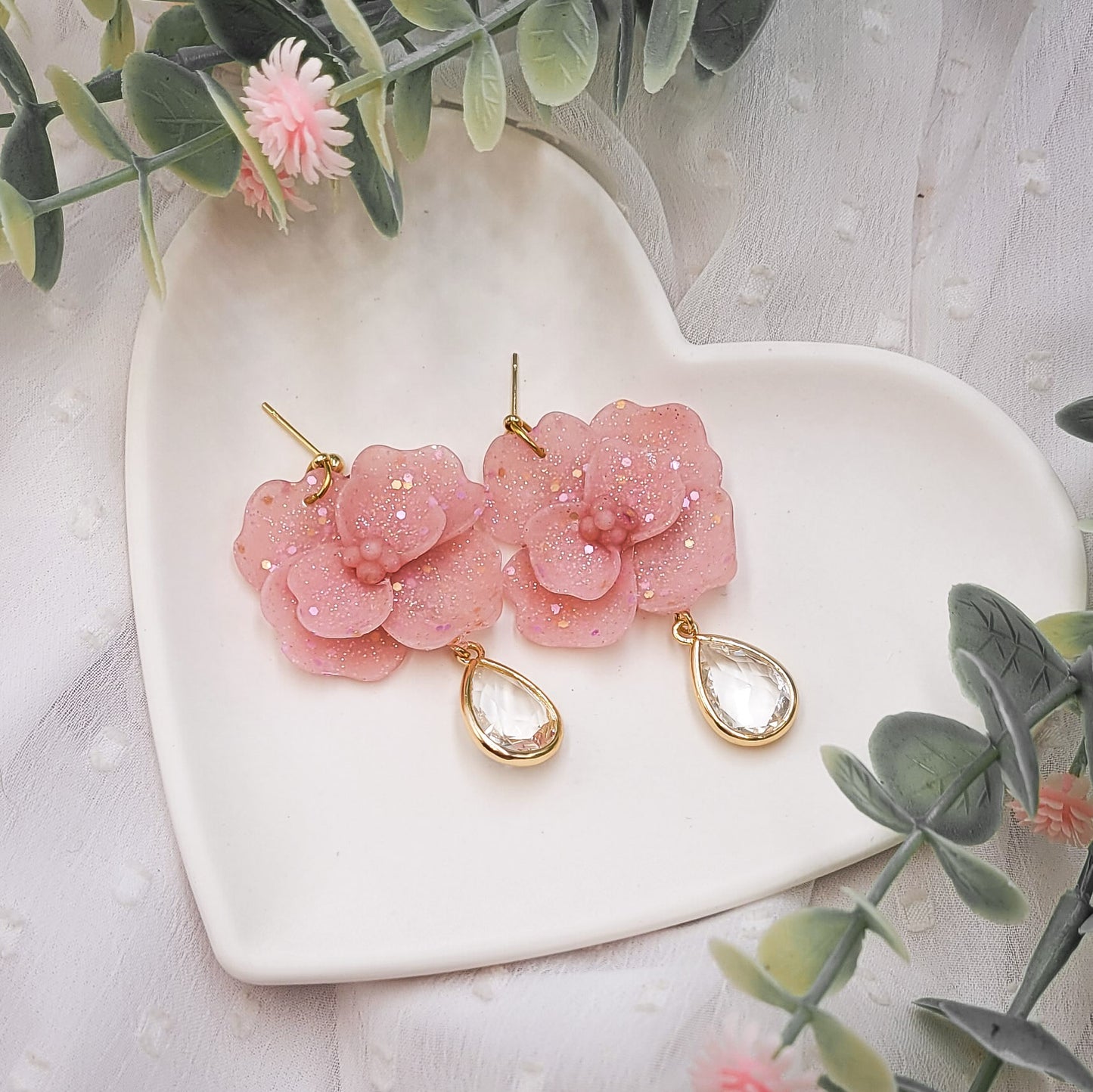 Brincos Julieta  | São Valentim | polymer Clay | ouro 18k | flor