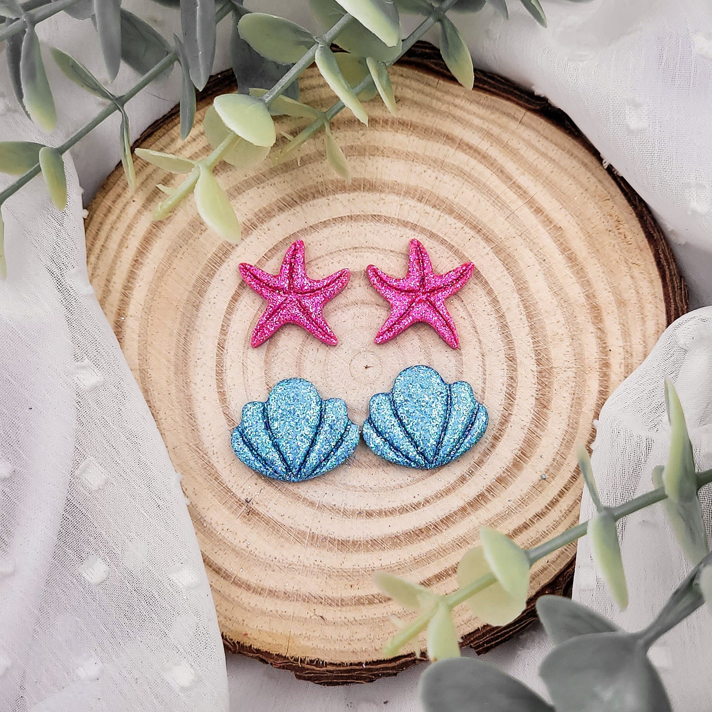 Pack Ariel | Concha | Estrela do mar | polymer clay | glitter