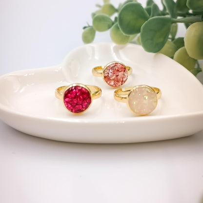 Anillo Zara | Acero inoxidable chapado en oro de 14k | Resina | Arcilla polimérica | Partículas de vidrio