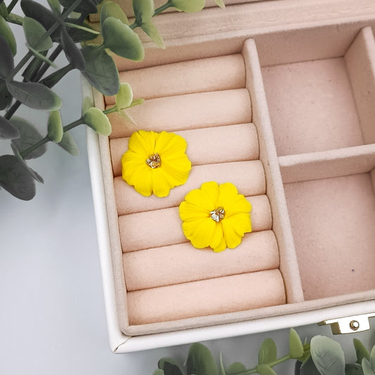 Brincos Blair | flor | polymer clay | partículas de vidro