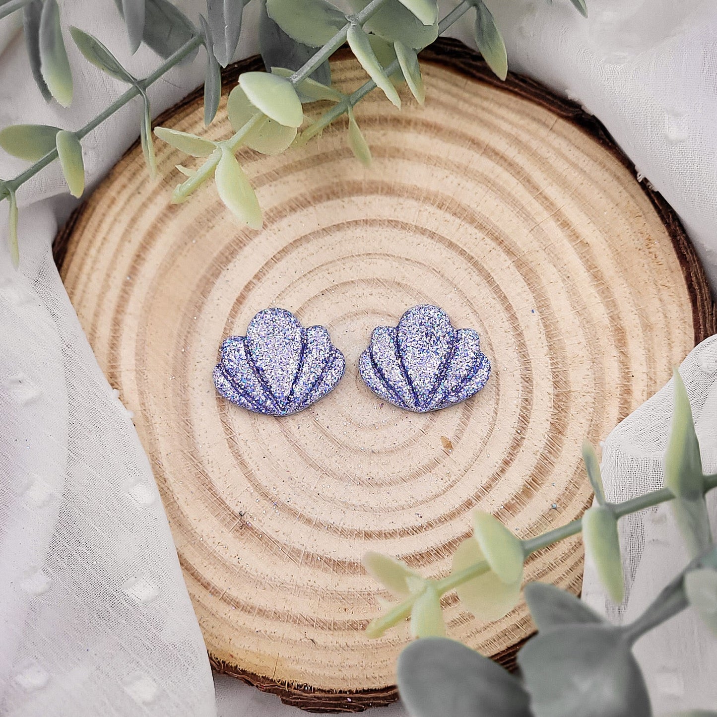Brincos Concha | glitter | polymer clay
