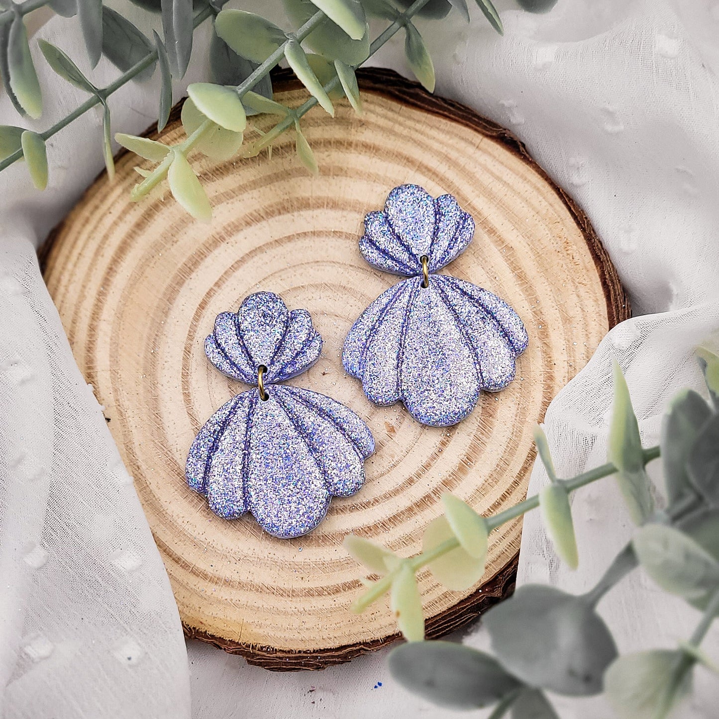 Brincos Vaiana | concha | Glitter | polymer clay
